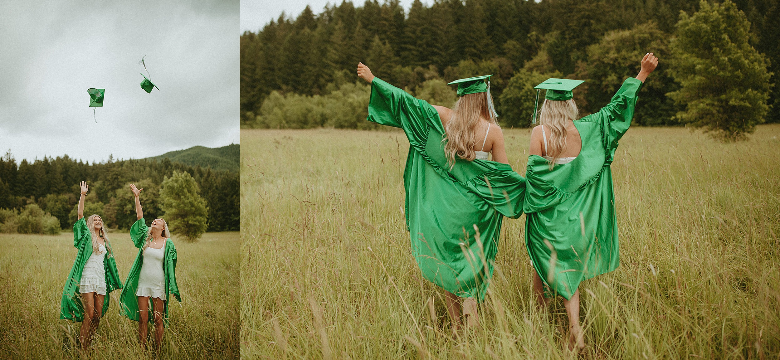 seniors in green caps and gowns